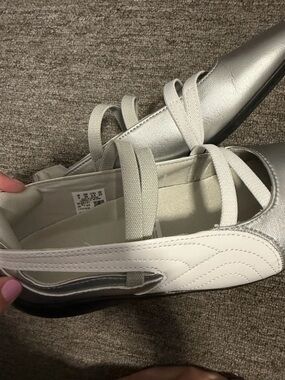 Puma Silver and White Mary Jane Style Flats